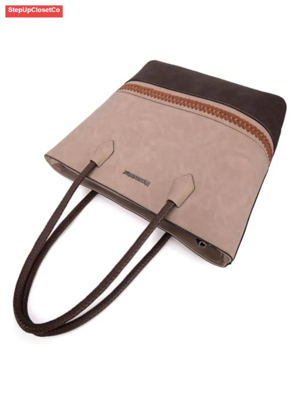Faux Leather Woven Tote Bag for Women - Handbags & Purses with Back Zipper